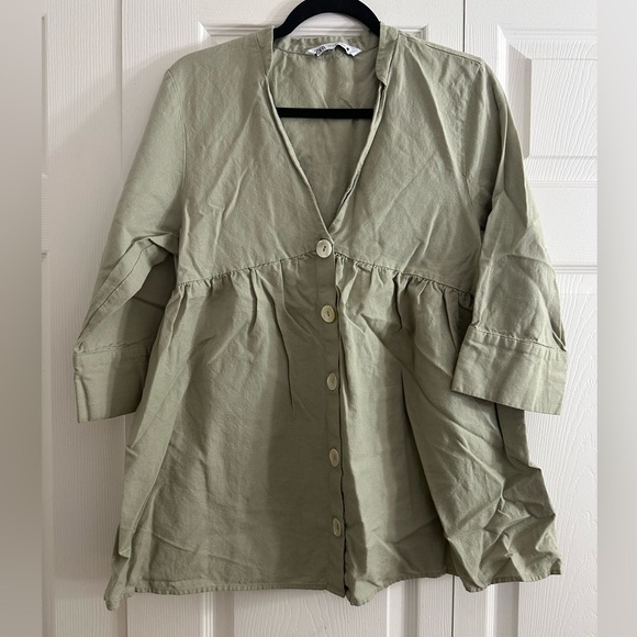 Zara babydoll dress /long blouse size Small green pistachio linen - Picture 5 of 5